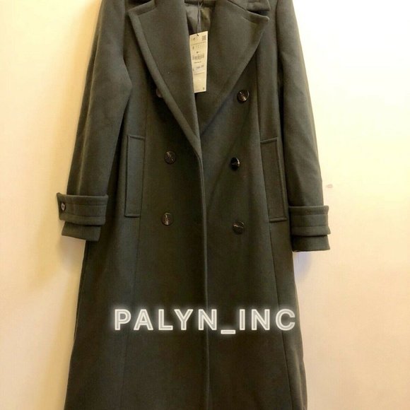 NWT ZARA KHAKI LONG DOUBLE-BREASTED WOOL MILITARY COAT - Picture 11 of 12